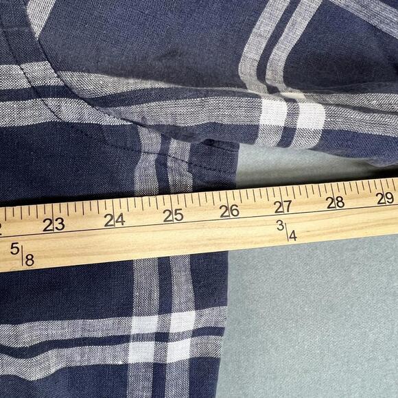 Untuckit 100% Linen Shirt Mens XL Navy Blue Plaid Button Up Long Sleeve - Picture 5 of 6